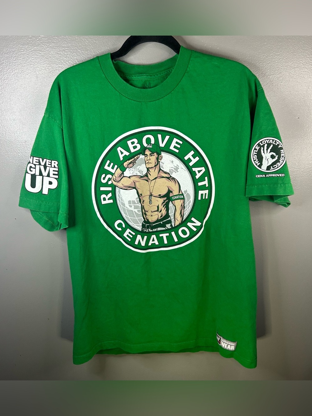 WWE John Cena Wrestling U Cant See Me Green Graphic Shirt Size Large